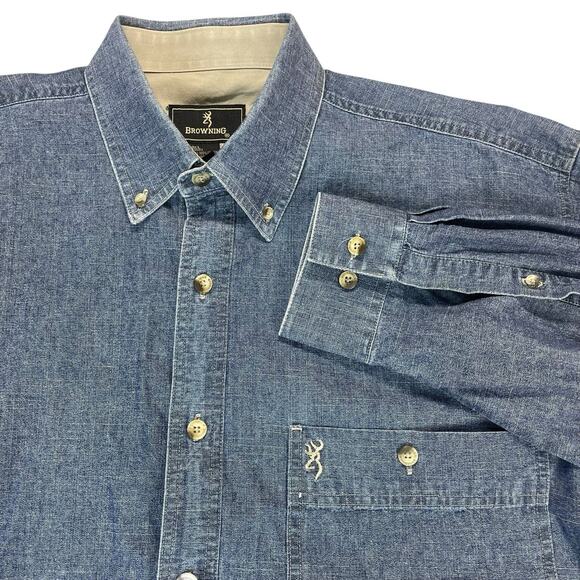 Browning Denim Shirt Men Size XL Heavy Hunting Jean Button Down Denim Cotton - Picture 1 of 10